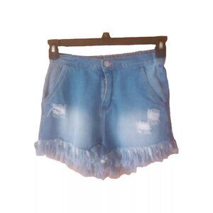 Hayden Distressed Denim Shorts Size S Light Wash Frayed Hem Elastic Back Casual